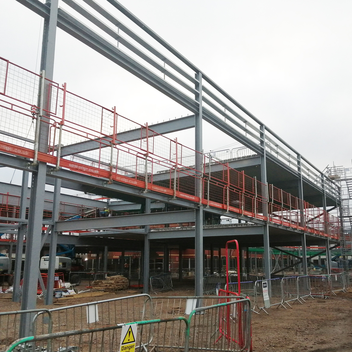 Lytham St Annes High School construction site with double height edge protection barriers